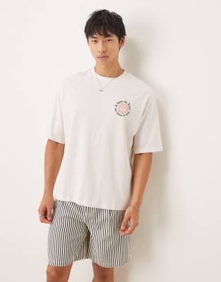 Selected Homme Oversized T-shirt With Sun Back Print In Multi