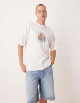 oversized t-shirt with sun front print in white