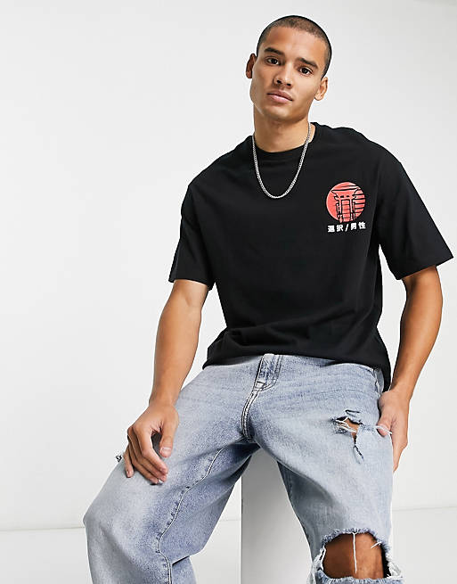 Selected Homme oversized t-shirt with temple print in black ASOS
