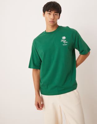 Selected Homme Oversized T-shirt With Tennis Back Print In Green