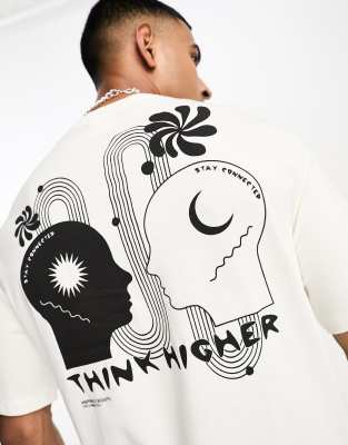 Selected Homme Oversized T-Shirt with Think Higher Back Print in White