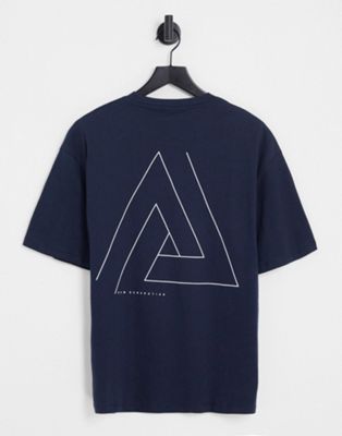 Selected Homme oversized t-shirt with triangle back print in navy