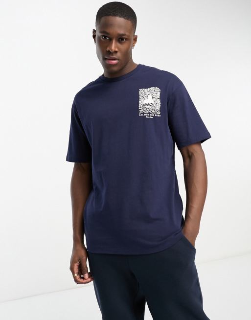 Selected Homme oversized t-shirt with wave back print in navy | ASOS