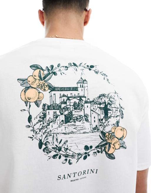 Selected Homme - Oversized T-shirts met Santorini- en sinaasappelprint op de achterkant in wit