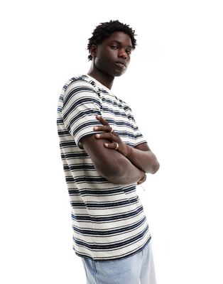 Selected Homme oversized textured t-shirt in navy and white stripe-Multi