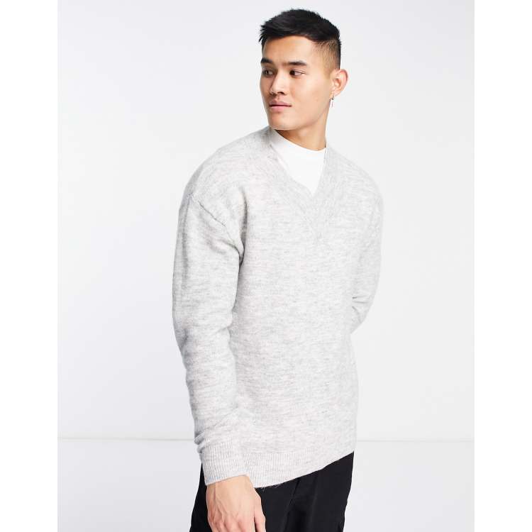 Grey jumper white on sale shirt