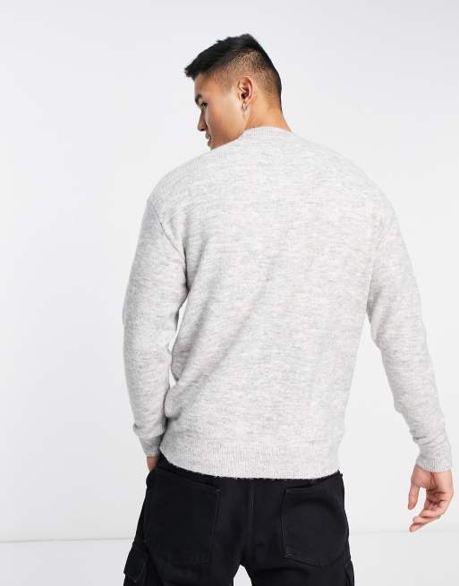 Selected Homme oversized V-neck wool mix sweater in gray