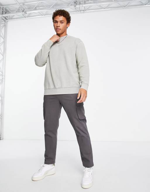 Selected Homme oversized washed sweat with logo in gray ASOS