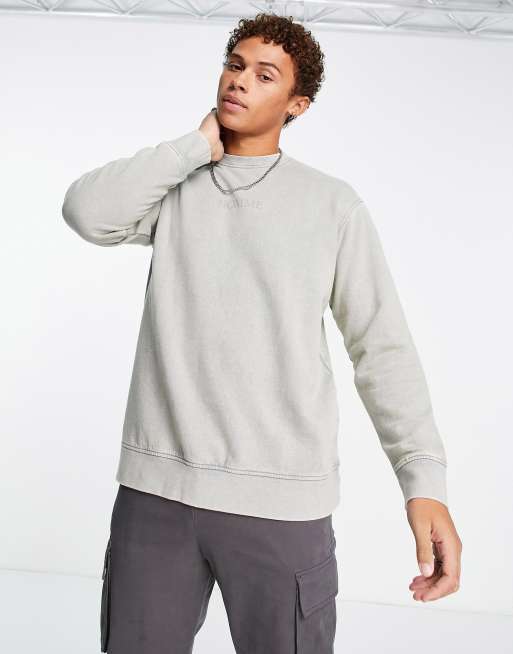 Selected Homme oversized washed sweat with logo in gray ASOS