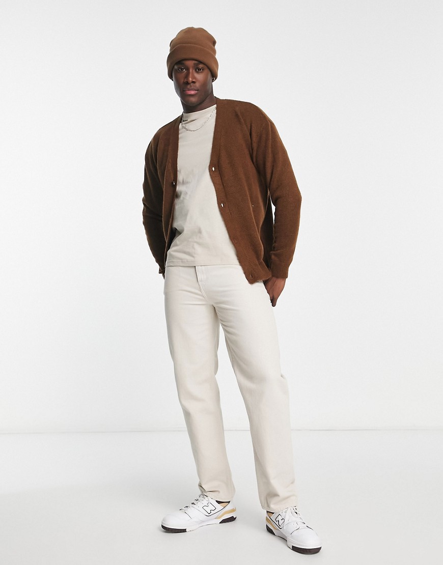 Selected Homme oversized wool mix cardigan in brown