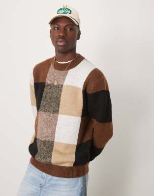 Selected Homme oversized wool mix sweater in plaid-Multi