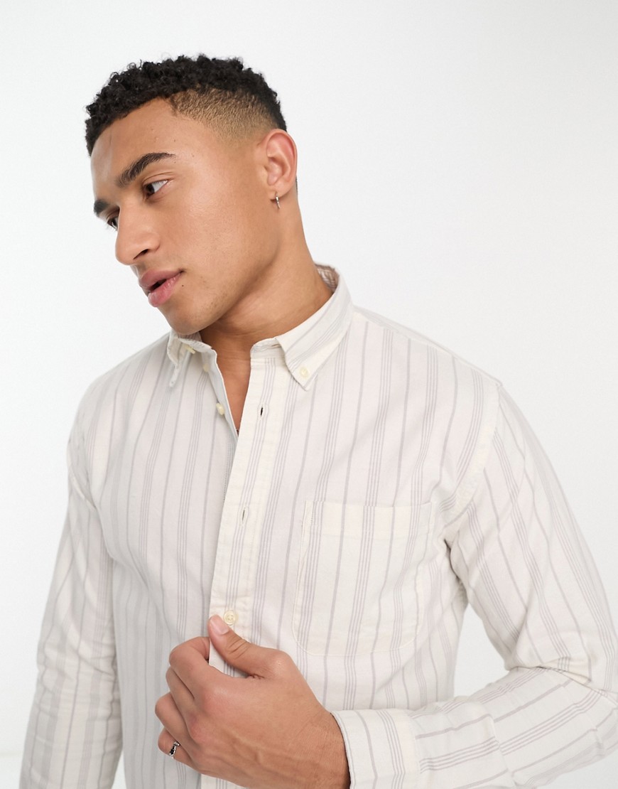 Selected Homme Oxford Shirt In Dark Gray Stripe
