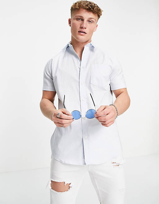 Selected Homme oxford shirt with short sleeves in light blue