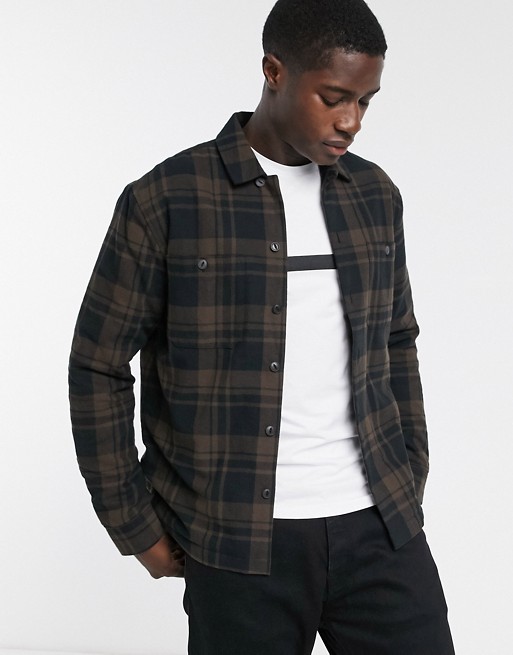 Selected Homme padded check over shirt in brown