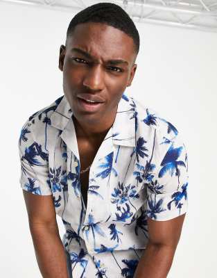 Selected Homme palm print shirt in white - ASOS Price Checker