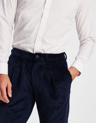 Homme Selected Homme - Pantalon ample en velours côtelé - Bleu marine
