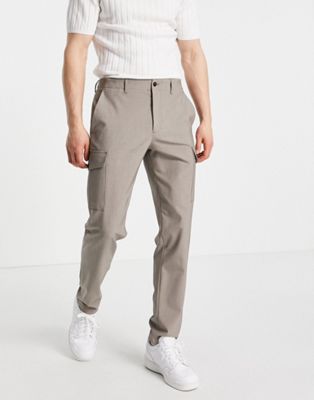 Pantalons cargo Selected Homme - Pantalon cargo slim fuselé - Sable