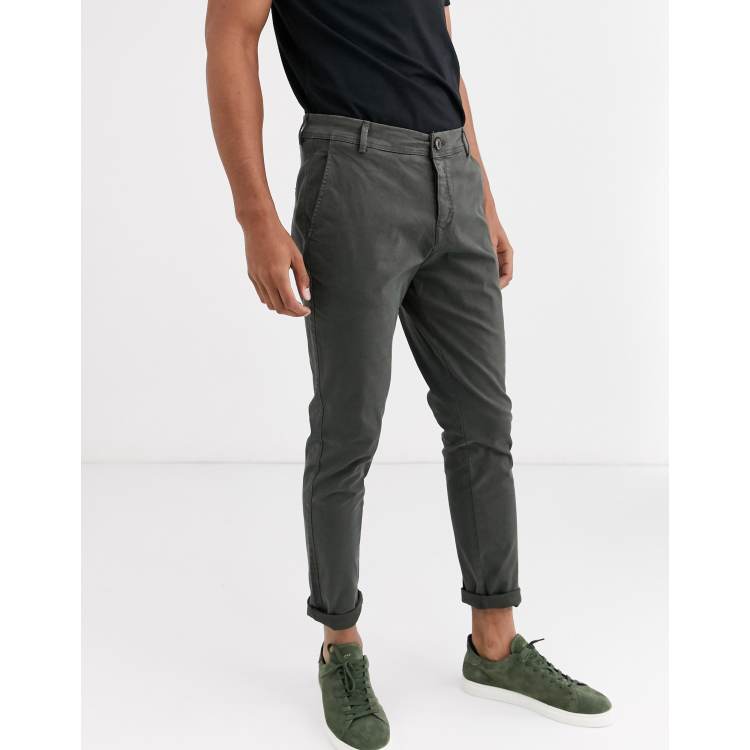 Pantalon Cargo Homme Chino Gris - Coupe Slim Avec Poches Multiples - Tissu Coton Extensible - Tailles 30 à 40