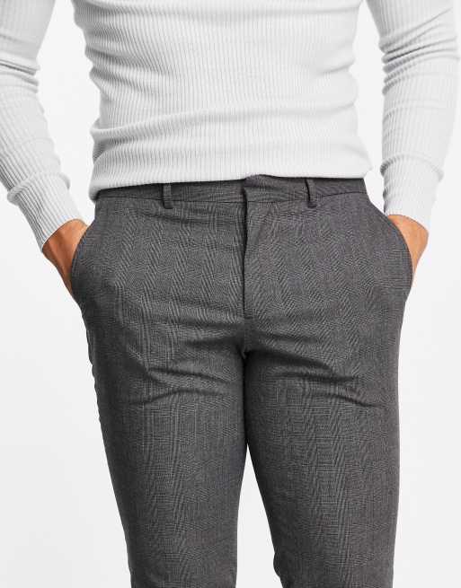 Selected Homme Pantalon coupe slim habill Carreaux gris fonc