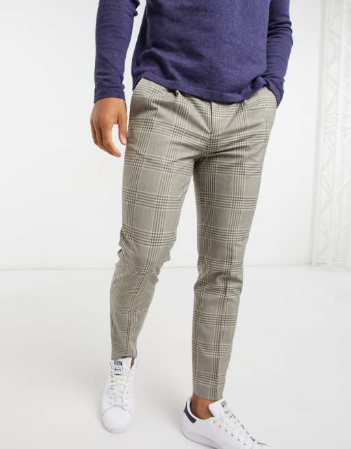 Selected Homme Pantalon court skinny carreaux Beige ASOS