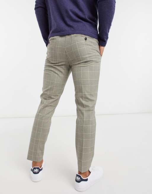 Selected Homme Pantalon court skinny carreaux Beige