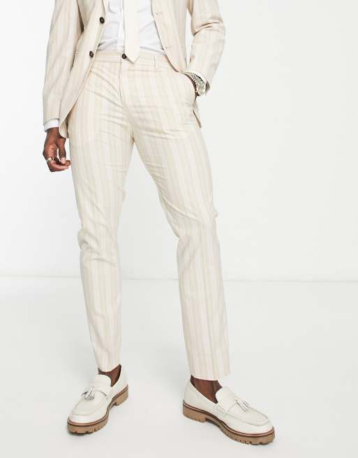 Selected Homme Pantalon de costume ajust rayures estivales Beige