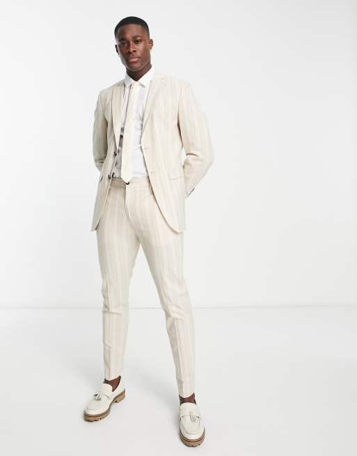 Selected Homme Pantalon de costume ajust rayures estivales Beige