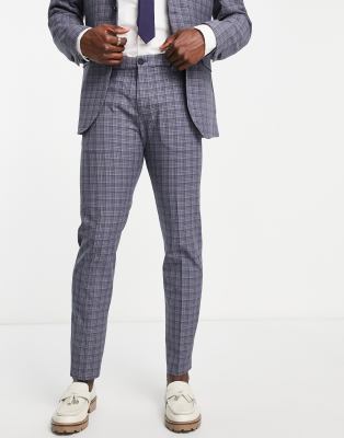 Selected Homme slim seersucker suit trousers in blue check  - ASOS Price Checker