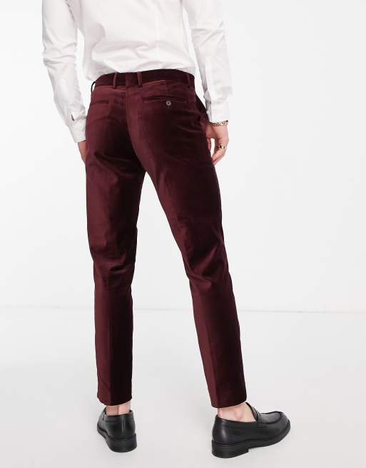 Selected Homme Pantalon de costume ajust en velours Bordeaux