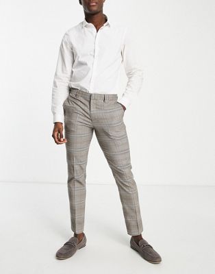 Selected Homme suit trousers in slim fit brown check - ASOS Price Checker
