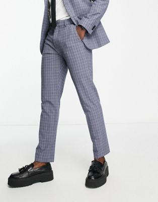 Selected Homme slim fit suit trouser in grey blue check  - ASOS Price Checker