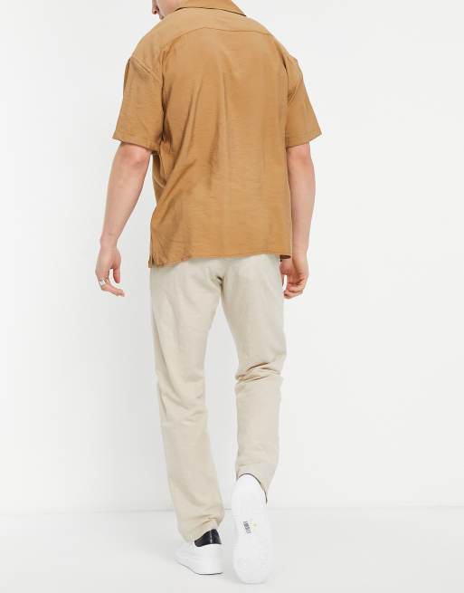 Selected Homme Pantalon droit en lin m lang Beige ASOS