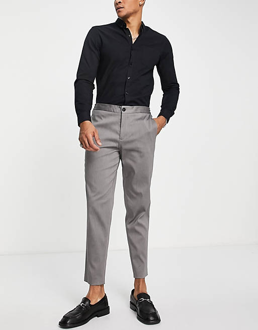 Selected Homme - Pantalon habillé fuselé en coton mélangé avec taille  élastique - Gris - GREY
