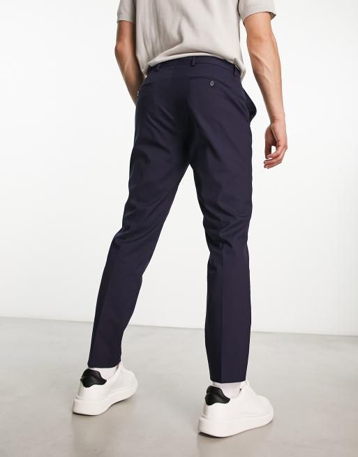 Selected Homme - Pantalon habillé slim fuselé avec taille élastique - Bleu  marine