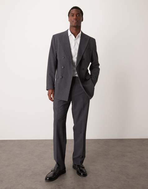 Selected Homme - Pantalon met wijde pijpen in grijs met krijtstreep - view 1