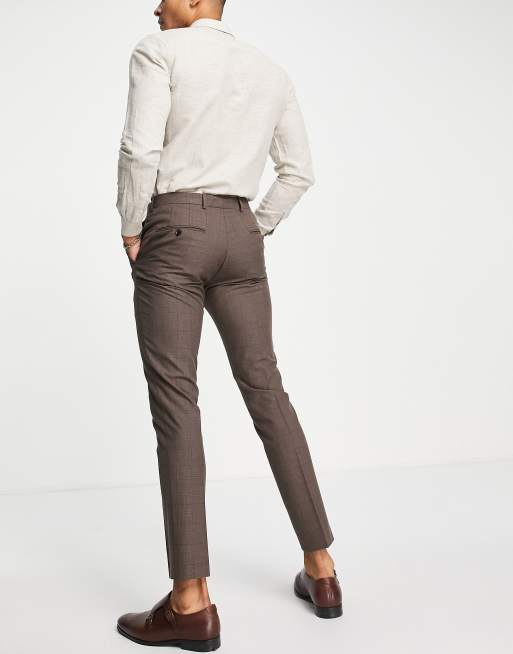 Selected Homme Pantalon skinny l gant carreaux Marron