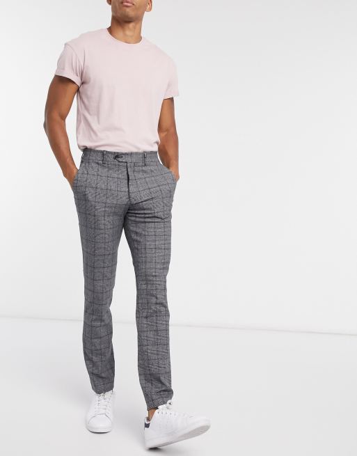 Selected Homme Pantalon Slim Carreaux Gris Fonce Asos