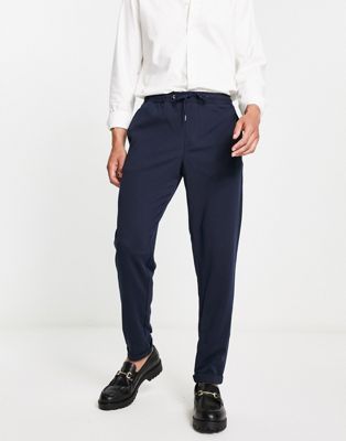 Selected Homme slim fit tapered smart jersey trouser in navy - ASOS Price Checker