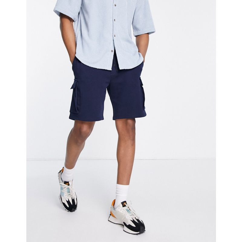 Pantaloncini 3ffec Selected Homme - Pantaloncini cargo blu navy in jersey di misto cotone
