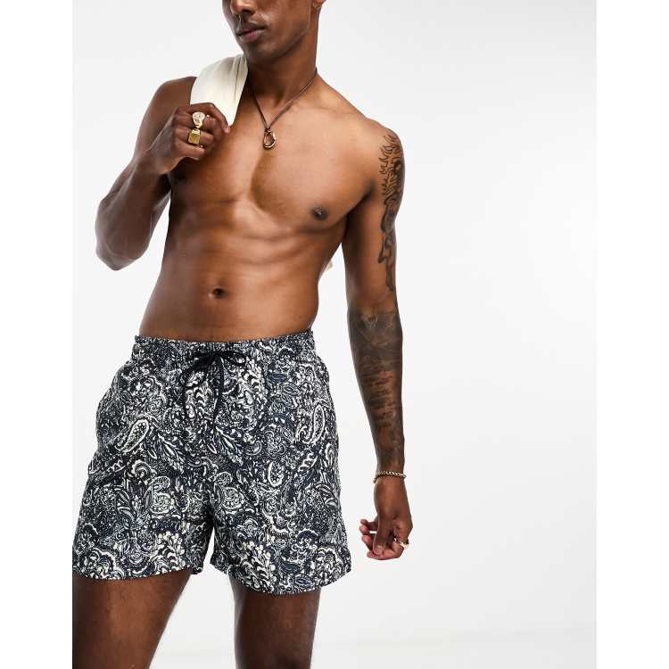 Shorts da bagno fantasia corti - Blu scuro/catene - UOMO