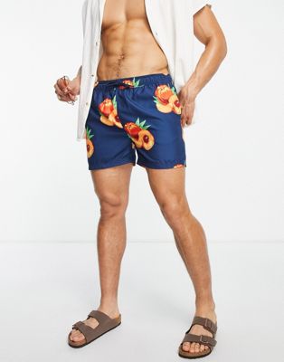 Selected Homme swim shorts in navy peach print  - ASOS Price Checker