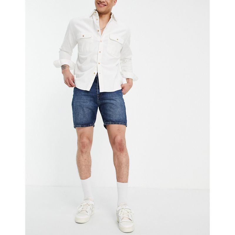 ANAdg Uomo Selected Homme - Pantaloncini di jeans elasticizzati in cotone organico blu scuro