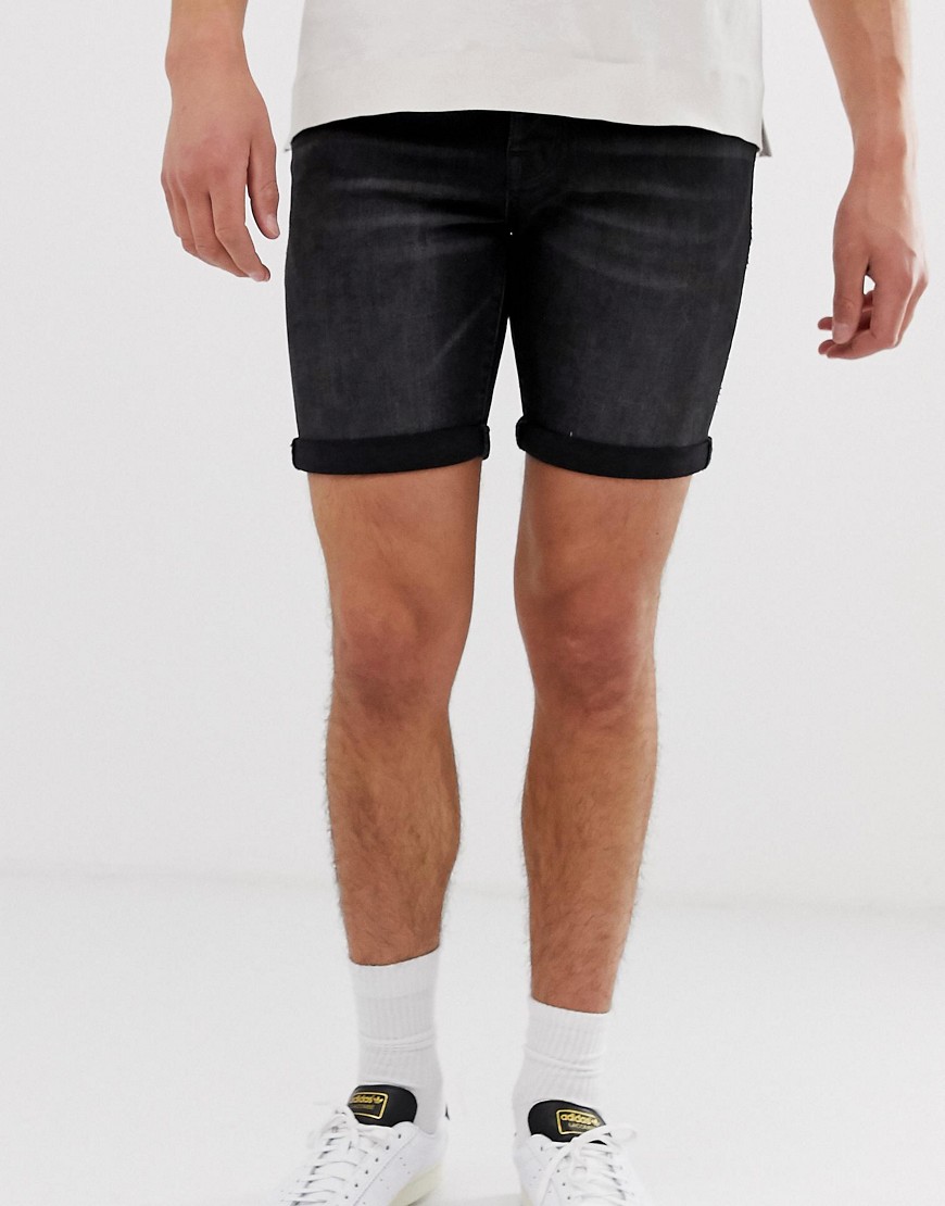 Selected Homme - Pantaloncini di jeans nero slavato