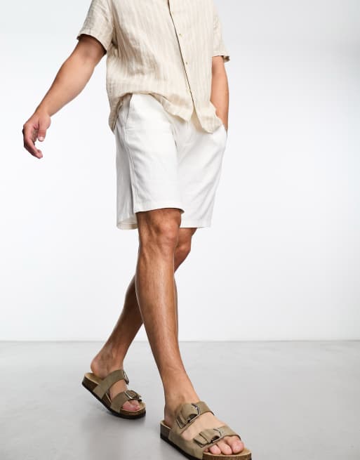 Selected Homme - Pantaloncini in misto lino bianchi, 2 di 4