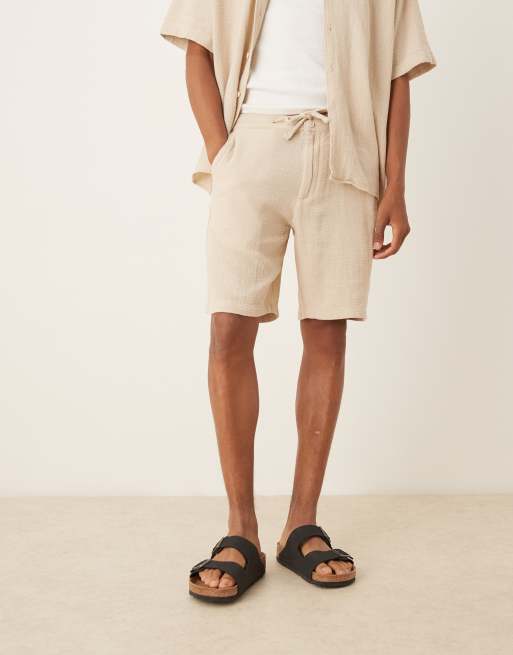 Selected Homme - Pantaloncini testurizzati color crema in coordinato