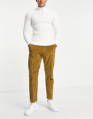 Selected Homme cotton slim tapered cord trousers in brown - BROWN - ASOS Price Checker