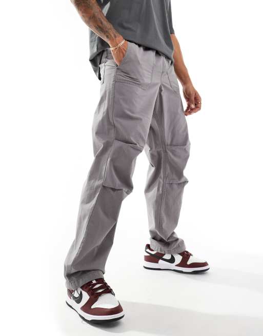 Selected Homme - Pantaloni ampi grigi in ripstop con fascia in vita elasticizzata
