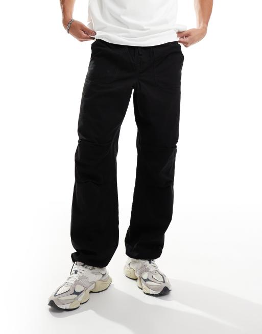 Selected Homme - Pantaloni ampi neri in ripstop con fascia in vita elasticizzata