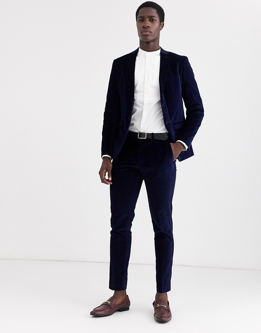 Selected Homme - Pantaloni da abito in velluto blu navy