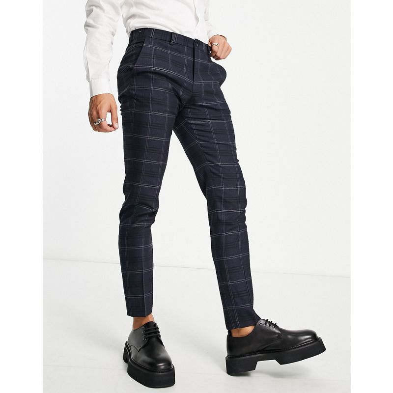 Selected Homme - Pantaloni da abito skinny blu navy a quadri